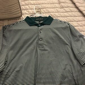 Southern Point Green and White Striped Polo Shirt